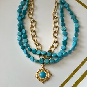 Susan Shaw turquiose and gold pendant layered necklace